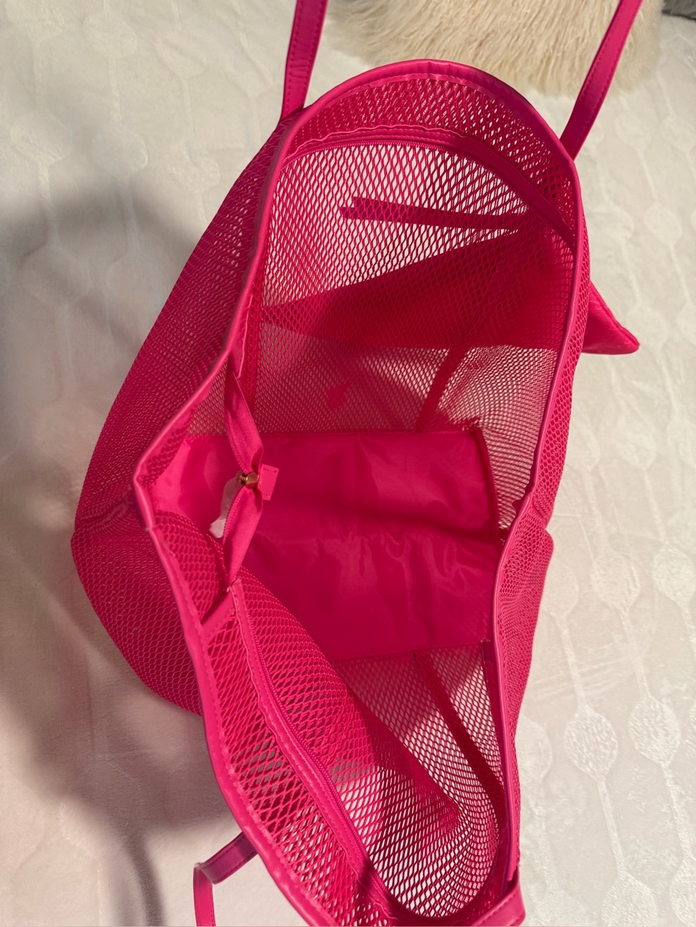Victoria’s Secret Mesh Tote Hot Pink Tote Shopper Weekender Beach Pool Bag - Picture 5 of 10